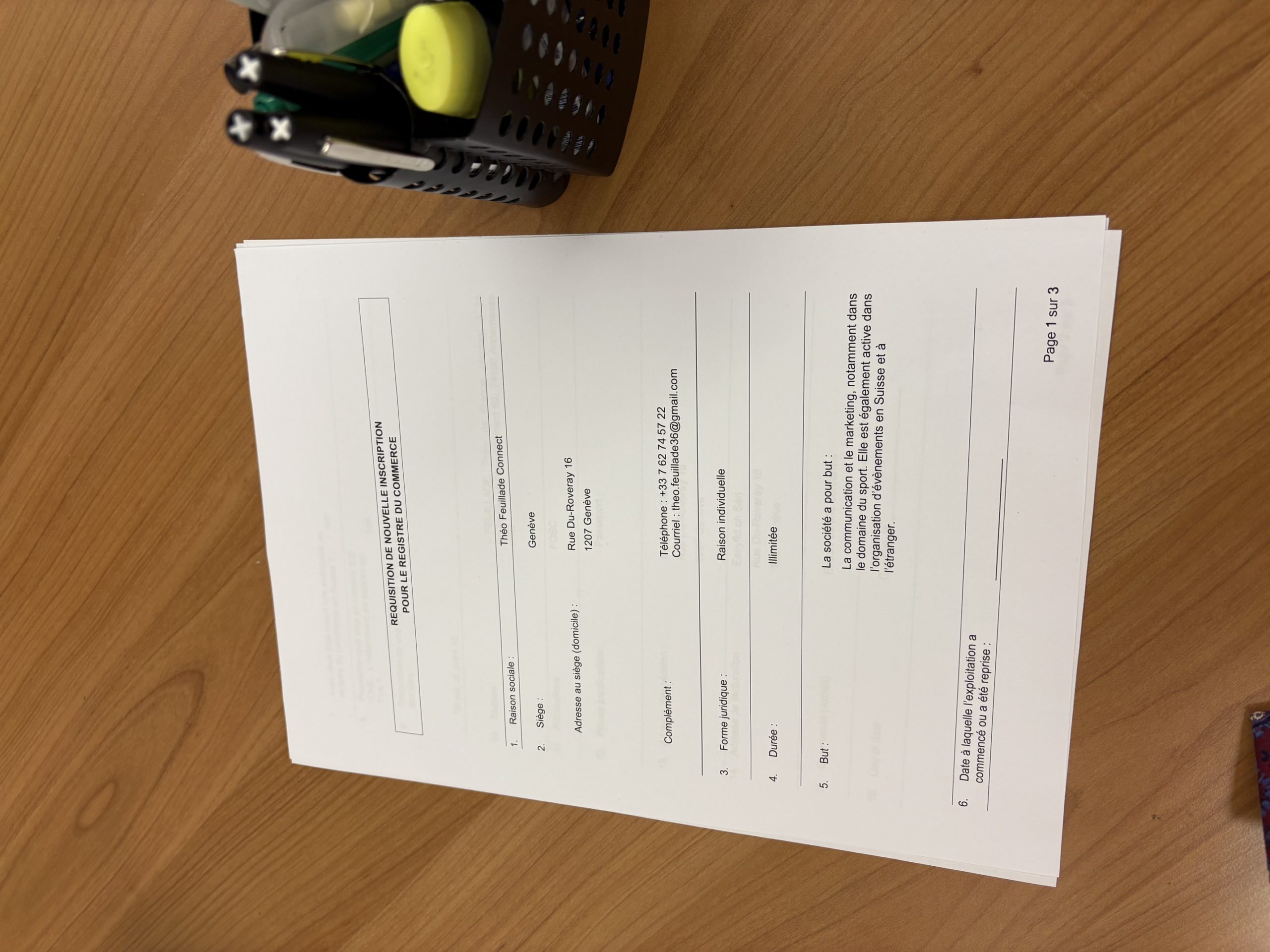 formulaire pour entreprise individuelle